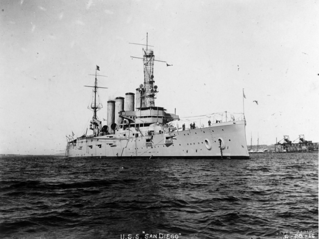 USS San Diego (Armored Cruiser No. 6) photographed Jan. 28, 1915