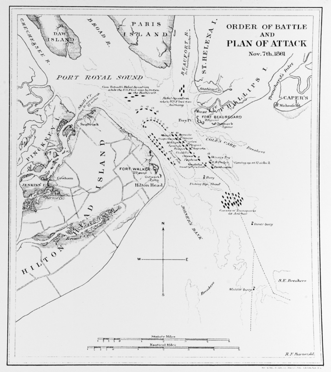 The order of battle and plan of attack mapped out on coastal survey drawing
