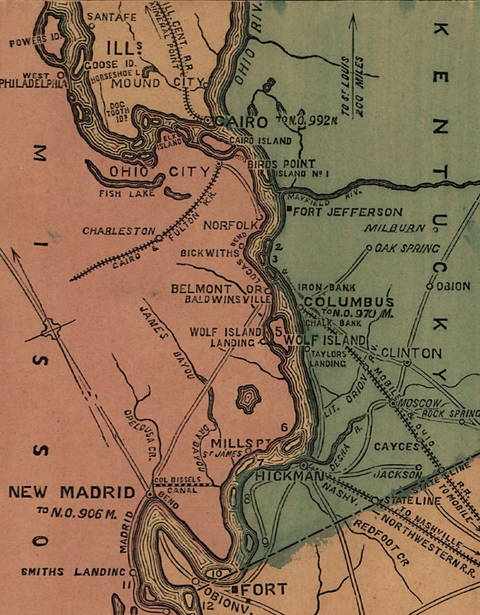 Color tinted map of a river valley. 