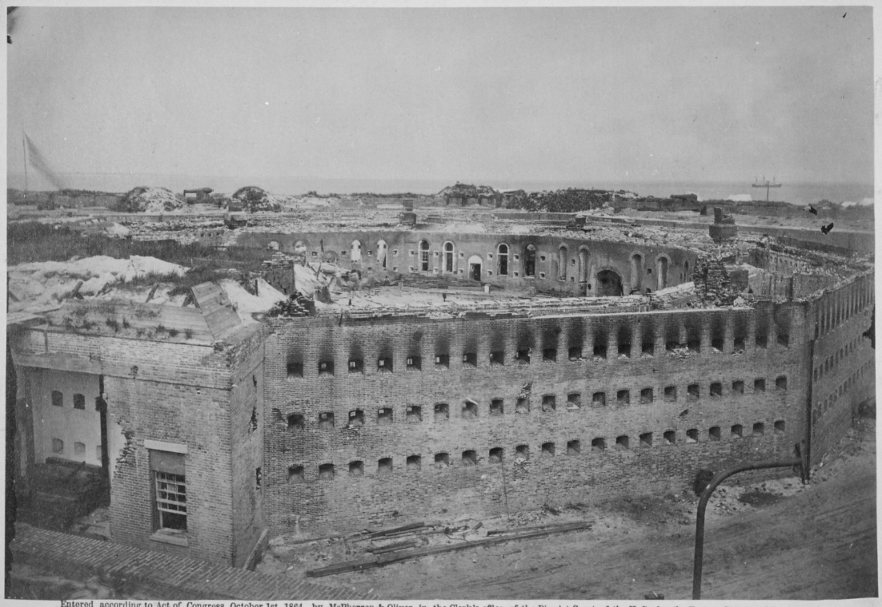  Black and white image of a brick fort. 