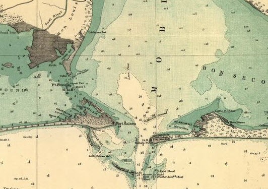 Color tinted survey map of a coastline. 