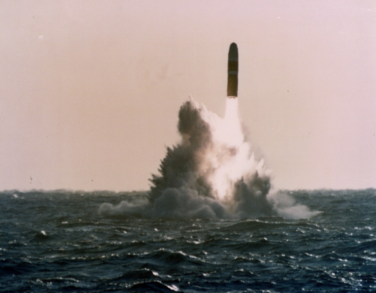 Missile breaks through surface of the sea