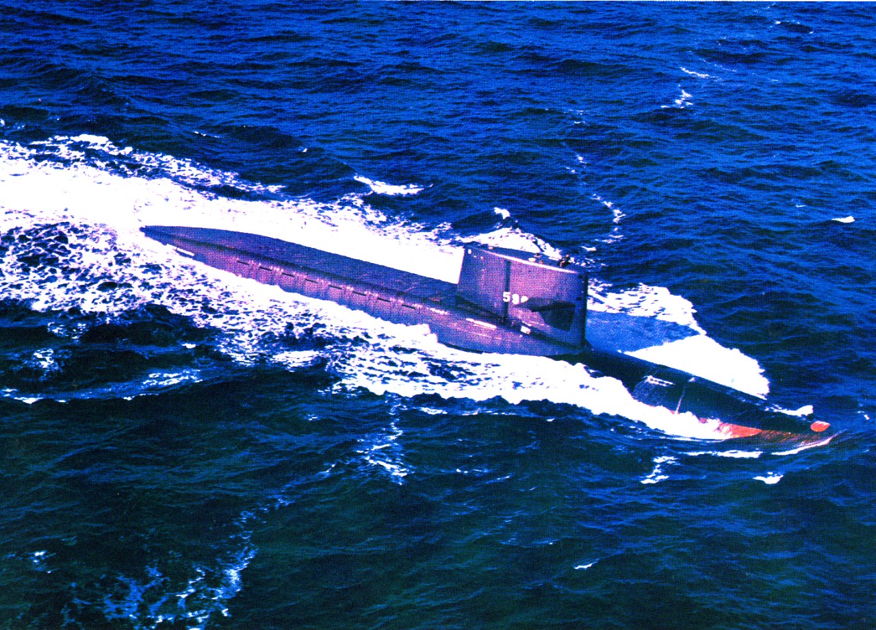 Color image of submarine George Washington surfaced