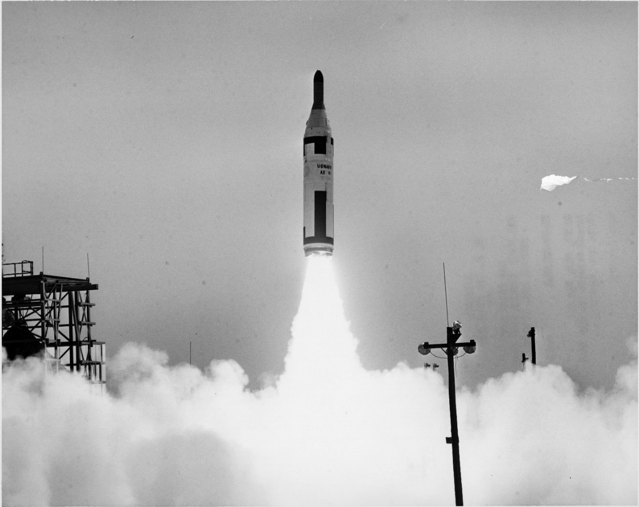 Polaris missile lifts off in cloud of smoke