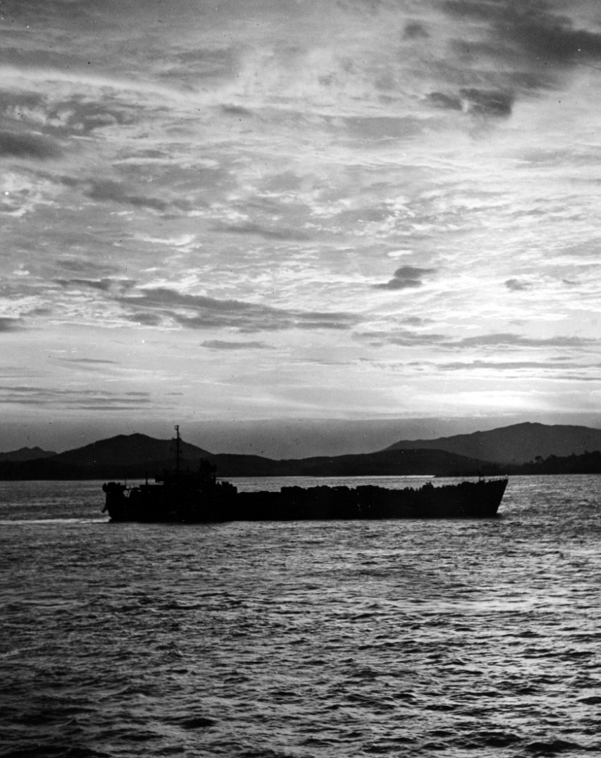 Inchon Invasion, September 1950. An LST (tank landing ship) slips into Inchon harbor in the early hours of 15 September 1950, just prior to the landings there (80-G-423206). 