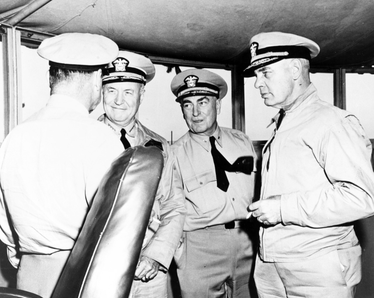 <p>Photo #: 80-G-431252 Admiral Forrest P. Sherman, USN, Chief of Naval Operations (2nd from left)</p>
