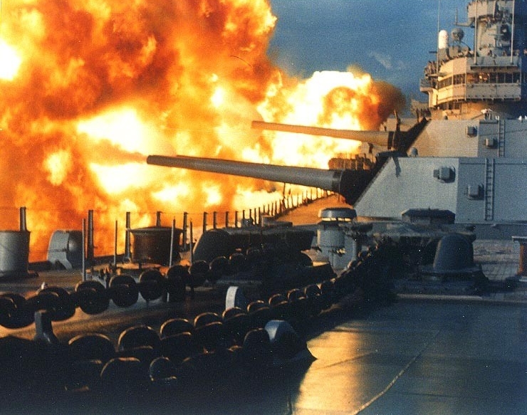 USS New Jersey (BB-62) fires a salvo
