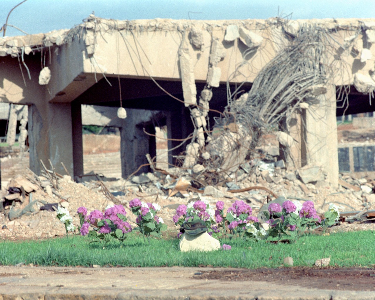 The bombed remains of the U.S. Marine barracks at Beirut International Airport