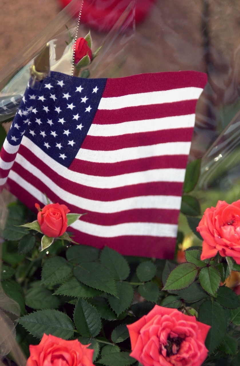 An American flag was among the mementos left by German citizens