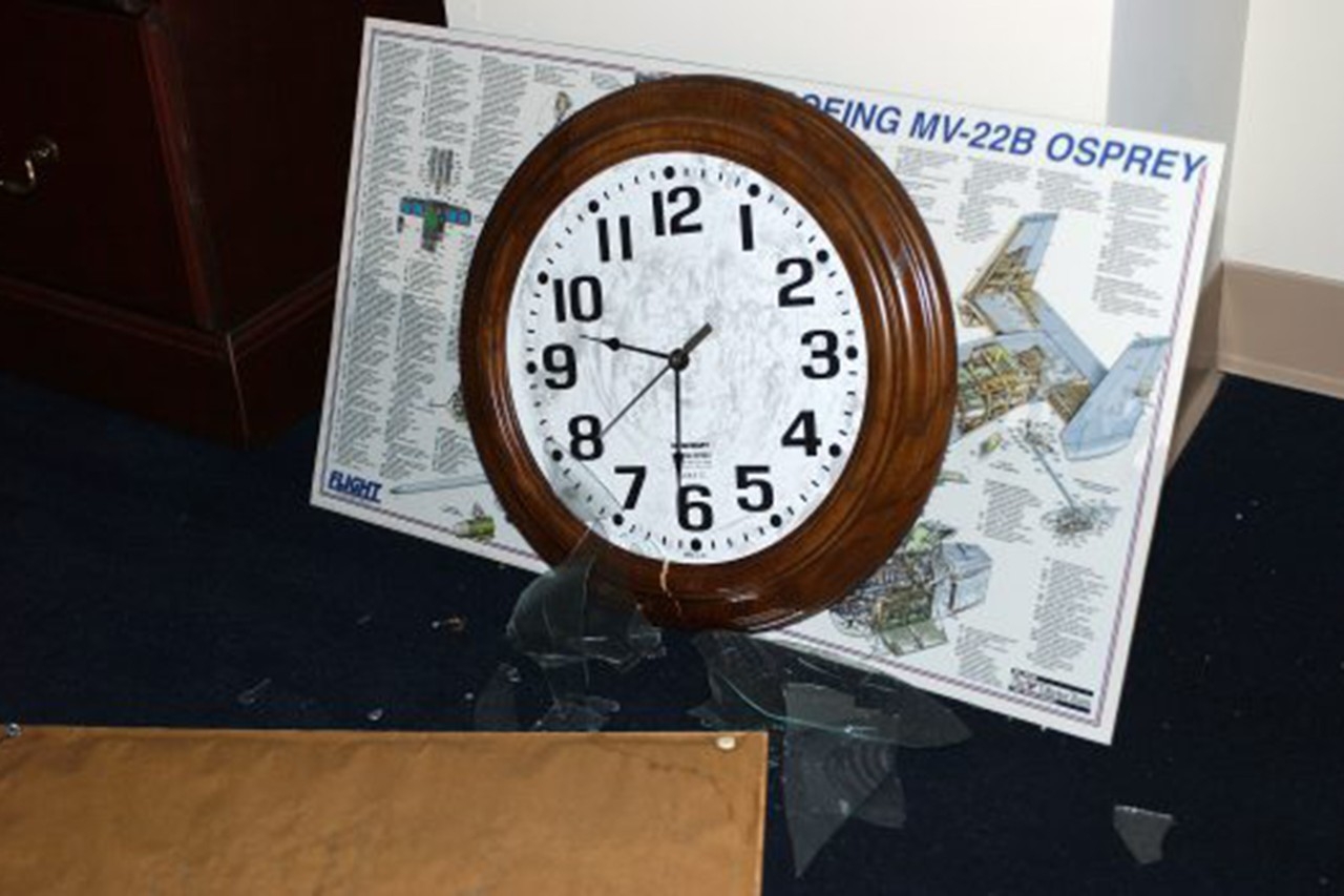 A clock frozen at the time of impact
