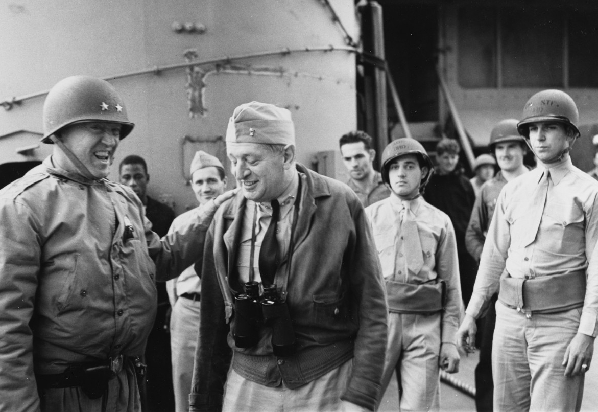 Photo #: 80-G-30116 Major General George S. Patton, Jr., U.S. Army Rear Admiral H. Kent Hewitt, USN