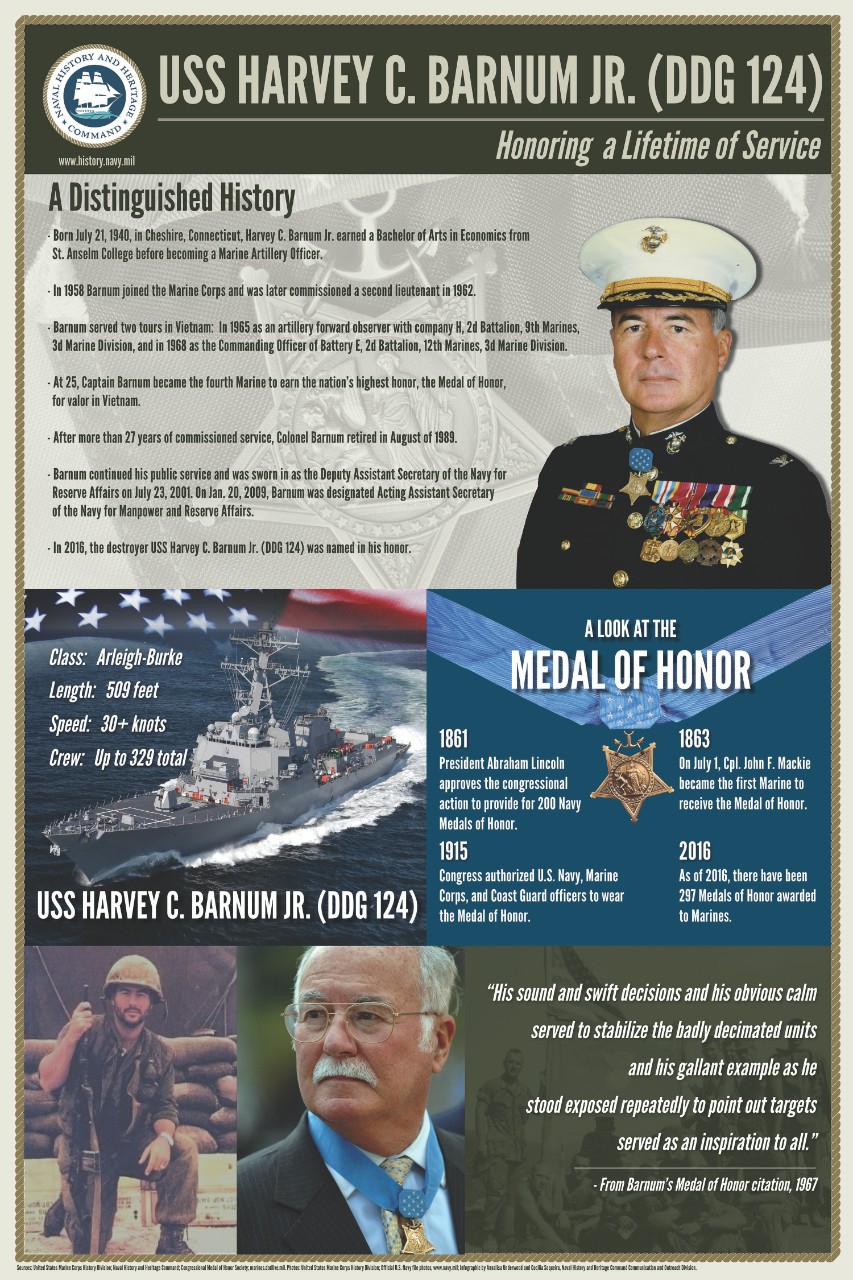 Infographic sharing the history of Harvey C. Barnum Jr., who earned the Medal of Honor for valor in Vietnam.