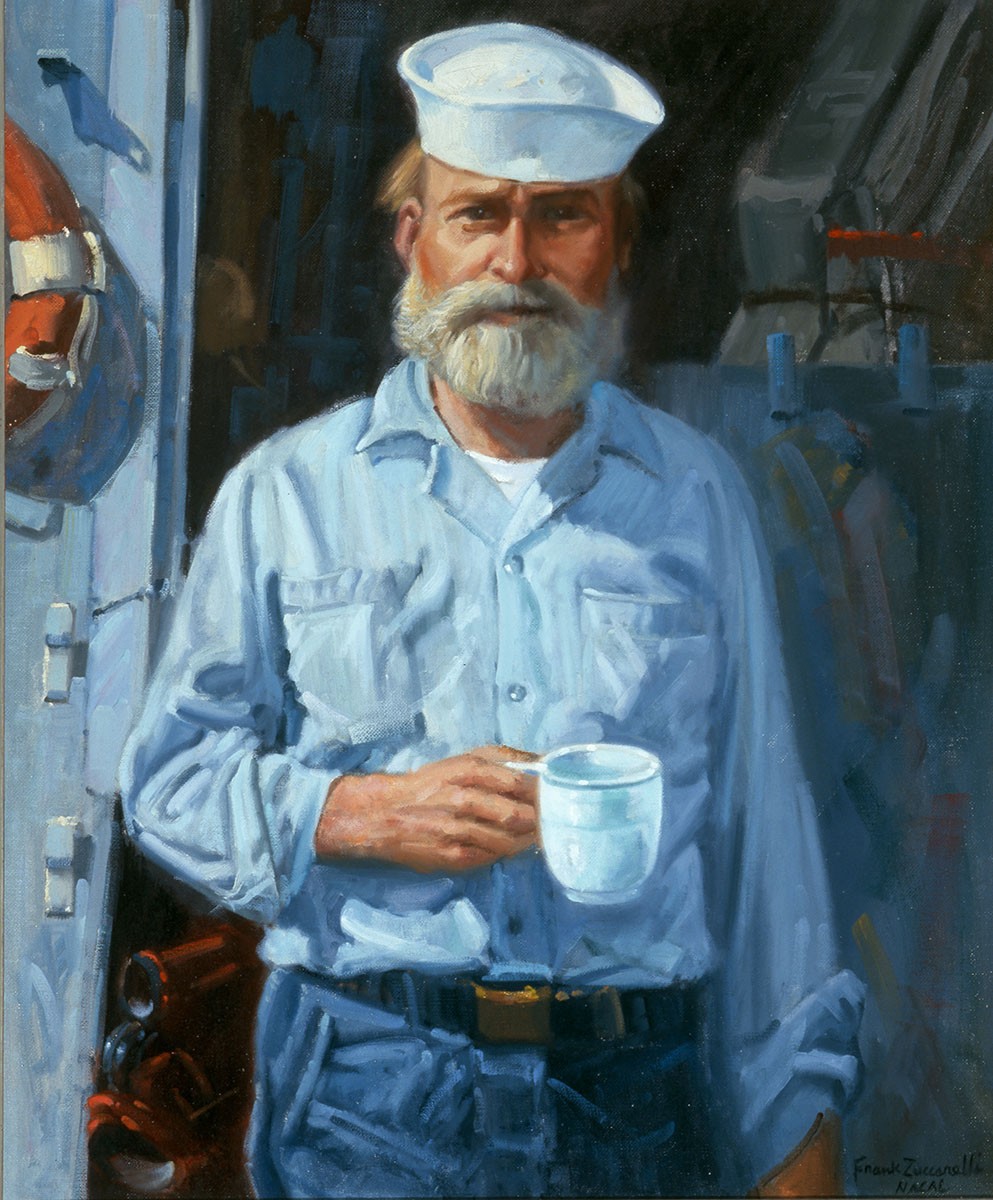 The oil painting "Old Salt of the Sixth Fleet," by Frank Zuccarelli, is part of the U.S. Navy Art Collection that was missing and recovered by Navy Art Collection head curator Gale Munro.