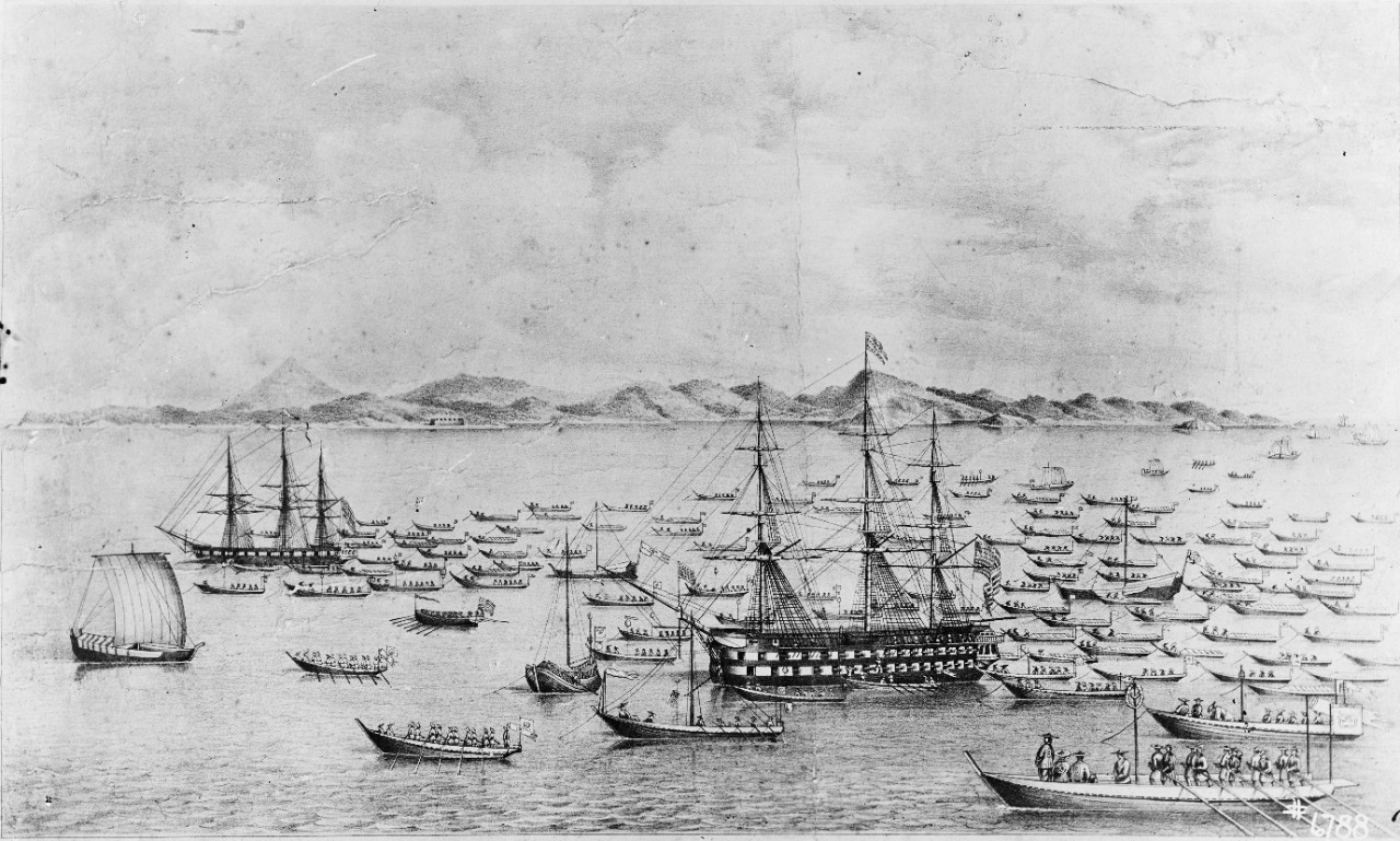 Sloop-of-war Vincennes and ship-of-the-line Columbus 
