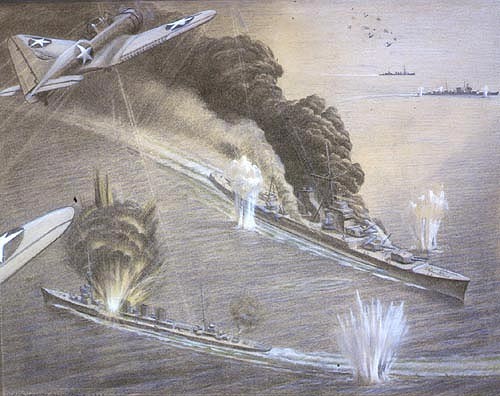 Attack on Japanese cruisers Mogami and Mikuma painting