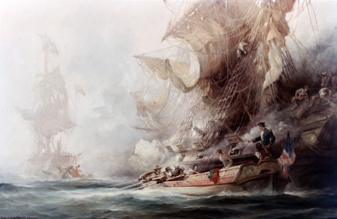 Painting of Lt. Andrew Sterett leaving schooner Enterprise