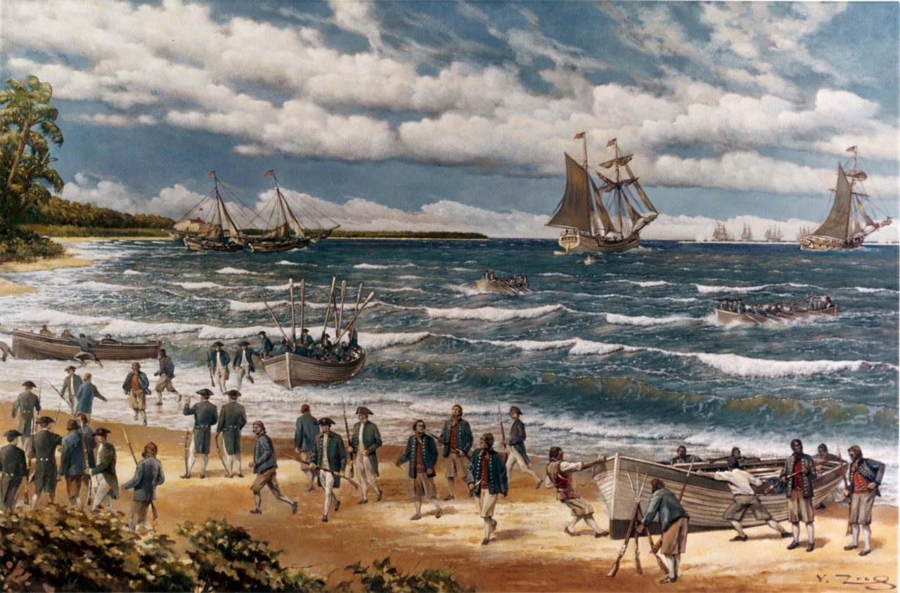 Painting of the Continental Marines first amphibious assault