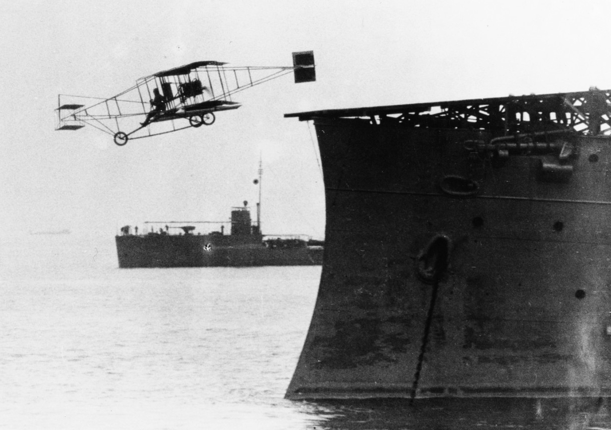 Civilian stunt pilot Eugene Ely made the first takeoff from a U.S. Navy ship