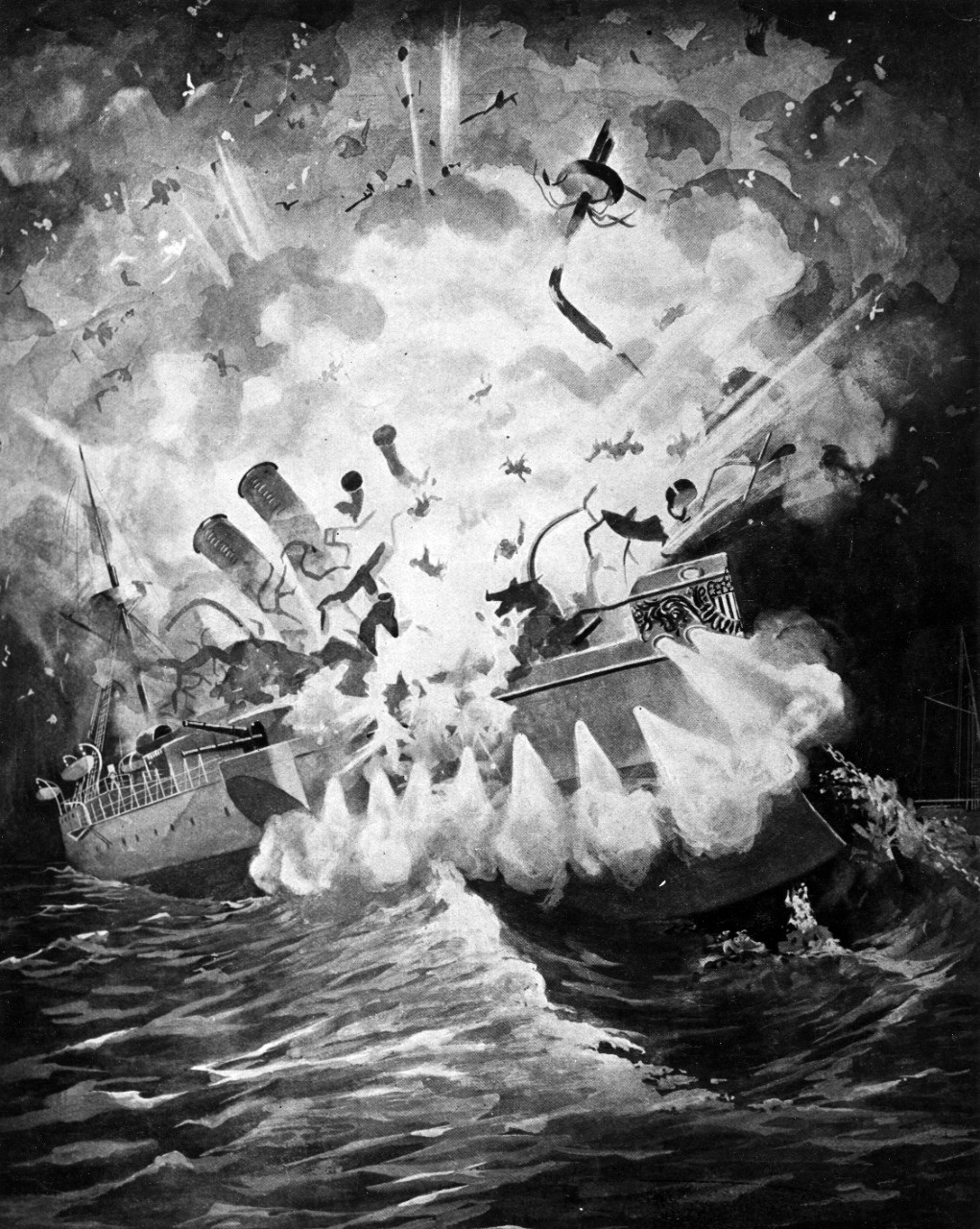 Drawing of the explosion of battleship Maine
