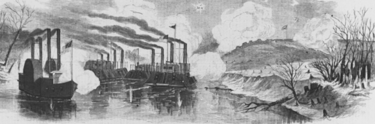 Western Gunboat Flotilla bombarded Fort Donelson, Tennessee