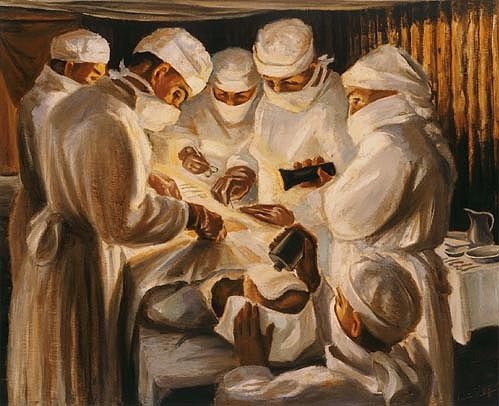 Doctors in a field operating room