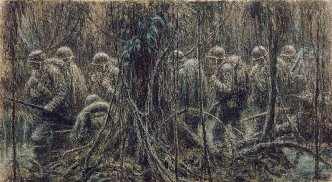 Marines march through the jungle