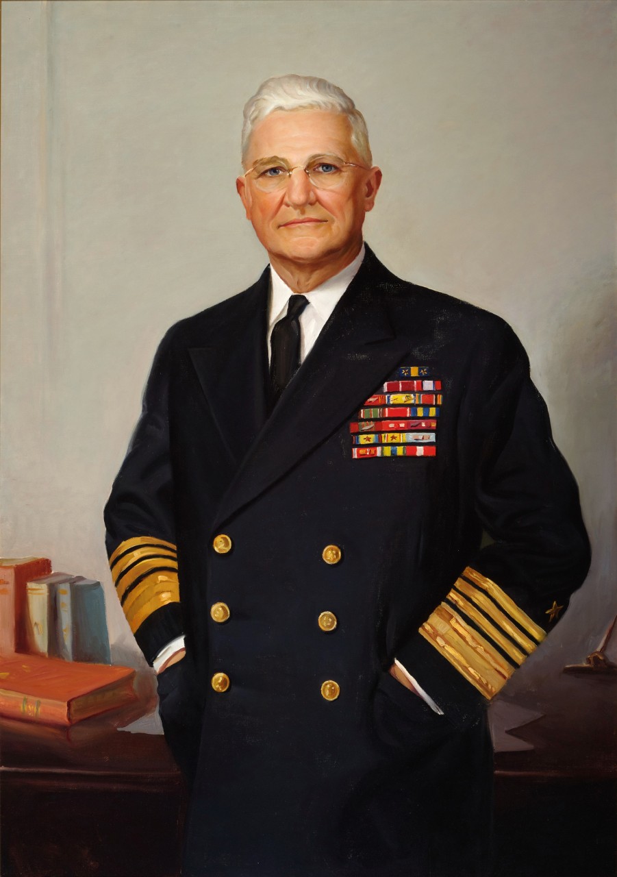 Admiral Harold R Stark in dress blues with his hands in his pockets