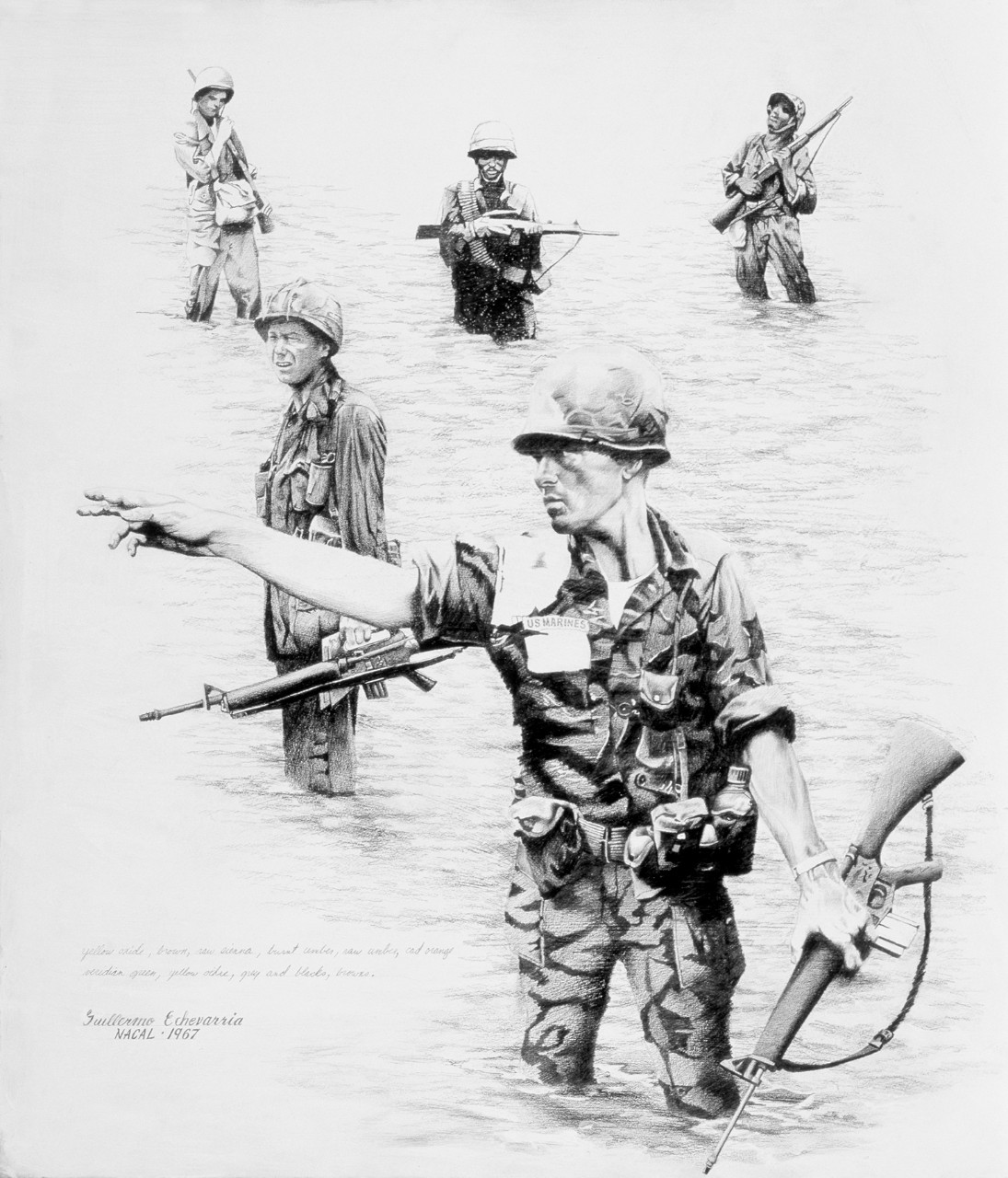 A Marine Corp patrol moving through shallow water