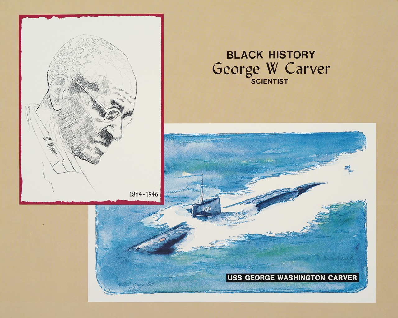 There are two images the top left a portrait of George Craver, the bottom right is the submarine USS George Washington Craver.