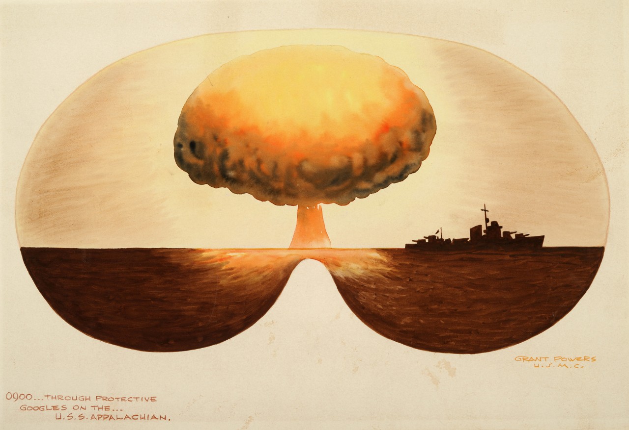 The bomb blast reflected in goggle lenses