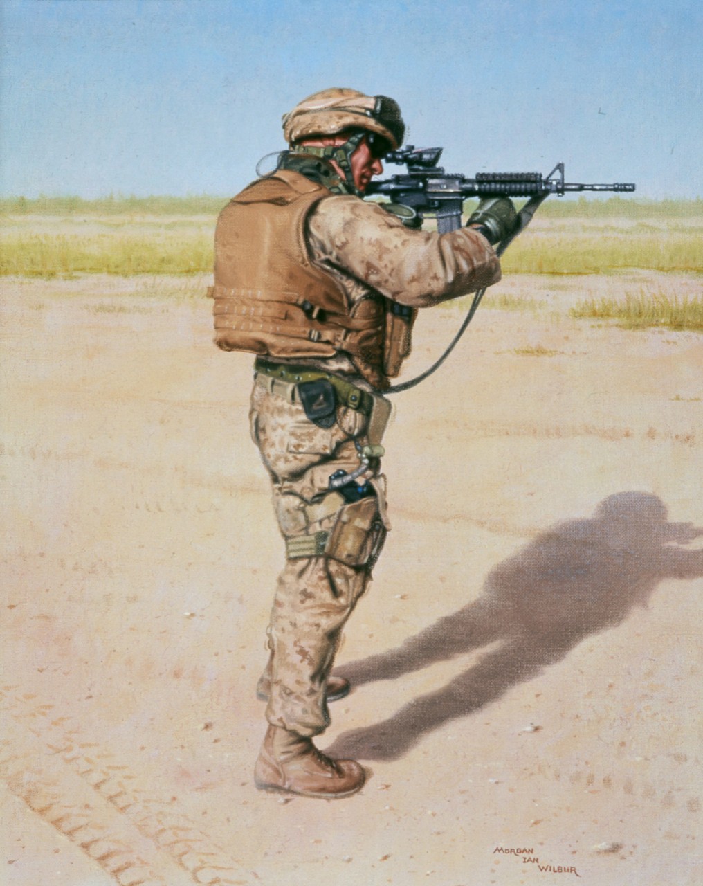 A corpsman looks through the scope of his rifle