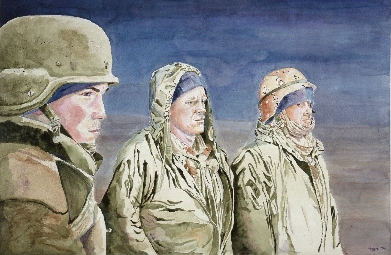 Three soldiers in cold weather gear