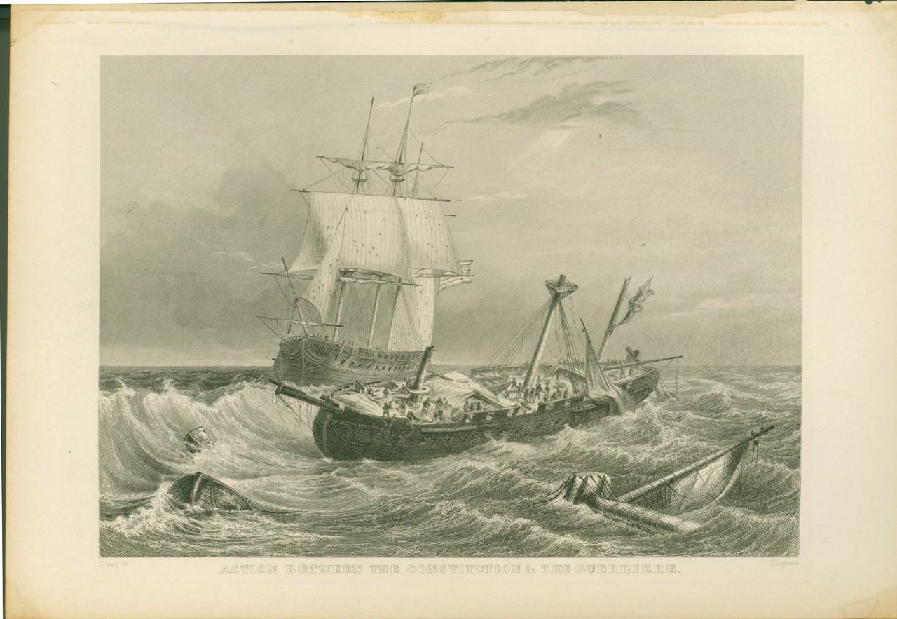 Constitution sailing next to the demasted Guerriere after the battle
