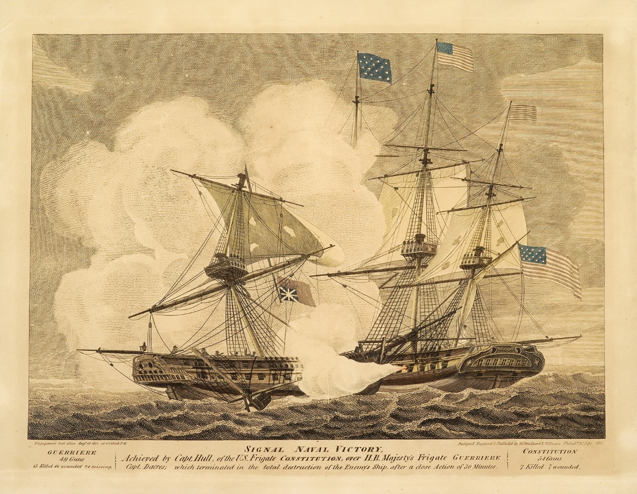 Frigate Constitution firing a broadside into HMS Guerriere