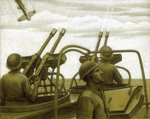 AA gunners on PT boats firing at Japanese planes