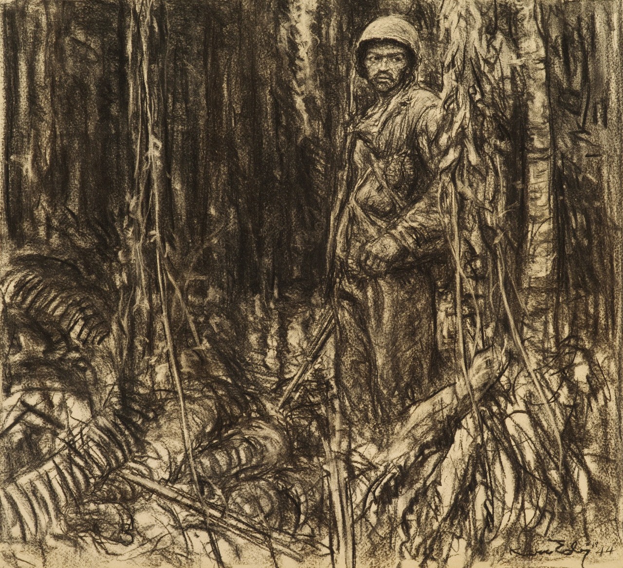 A Marine standing in the jungle