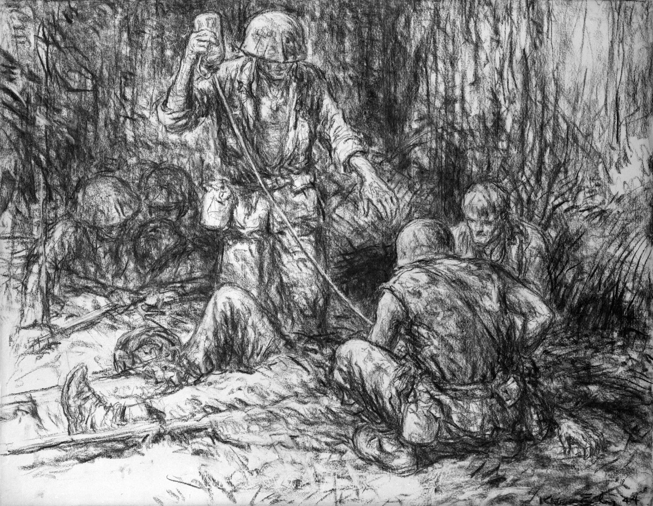 Corpsmen treat a wounded Marine