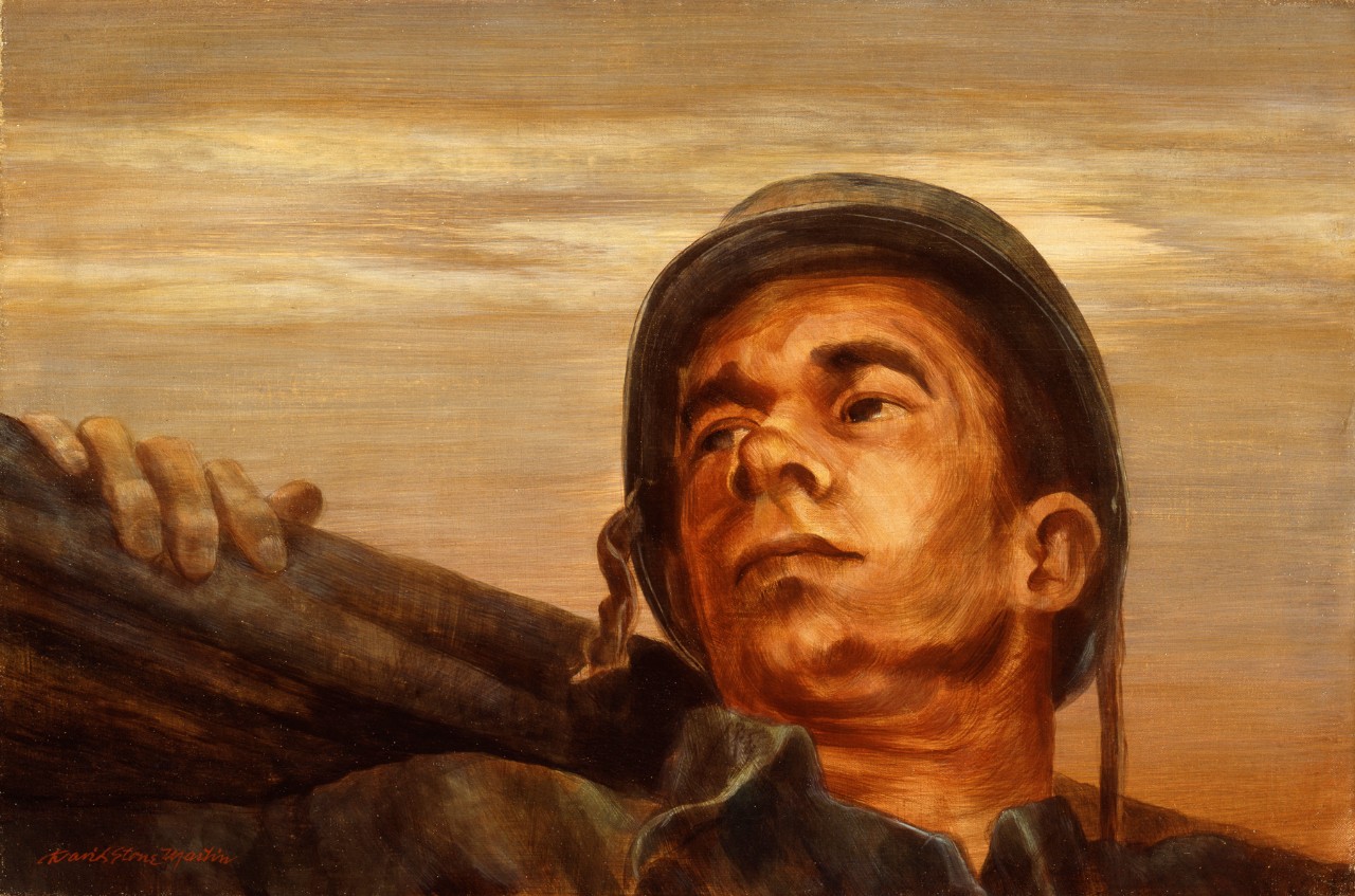Portrait of a Navy corpsman carrying a stretcher
