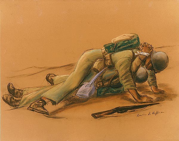 A corpsman moves an injured soldier