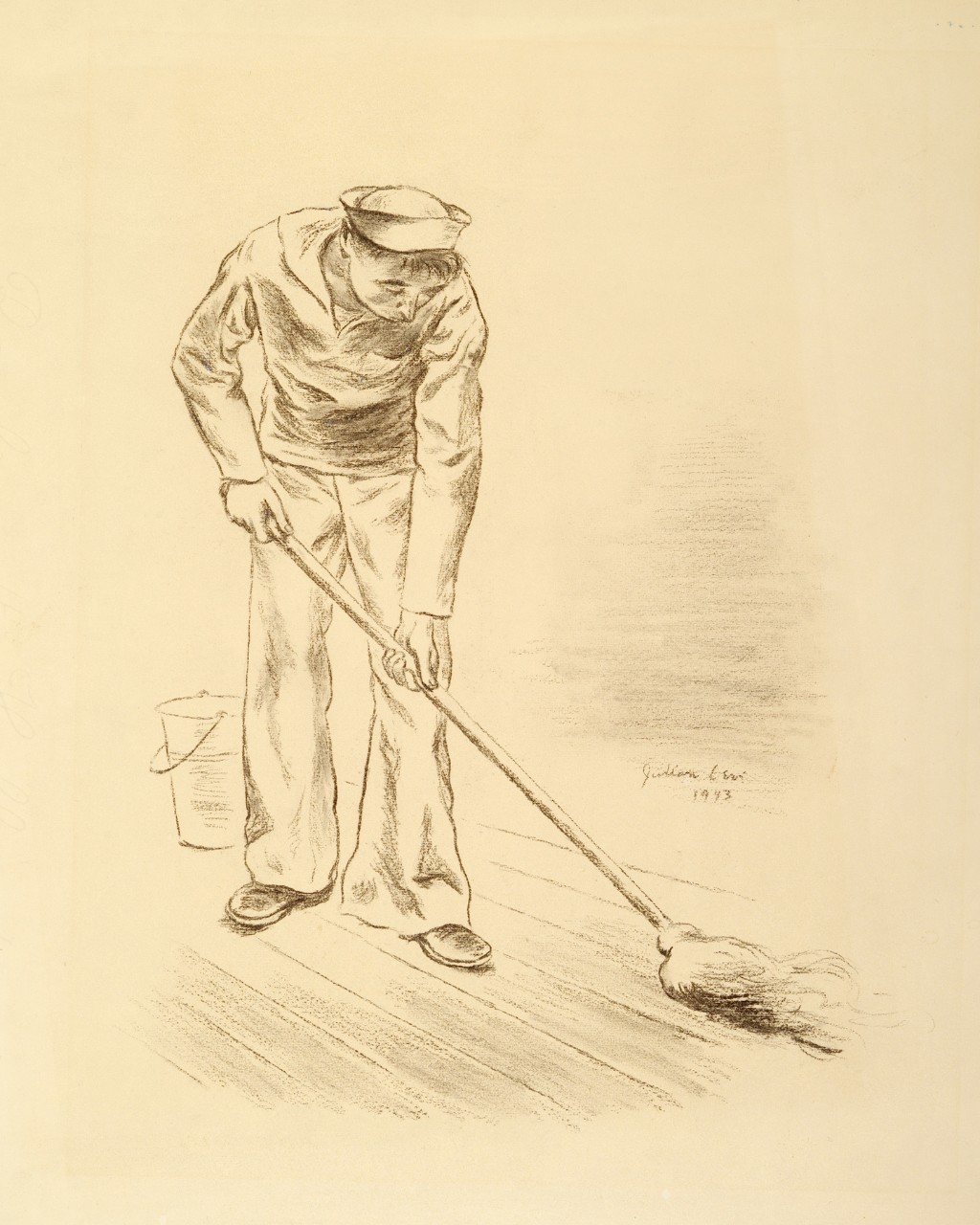 A sailor with a mop