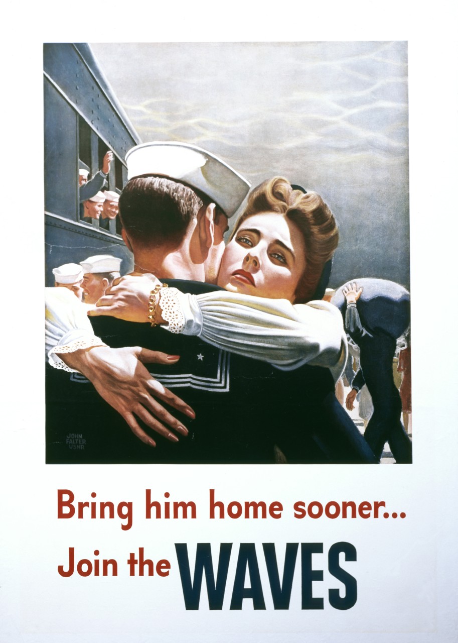 Poster with picture of a WAVE saying goodby to a sailor