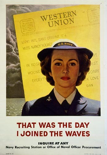 Recruiting poster for WAVES featuring the portrait of a WAVE