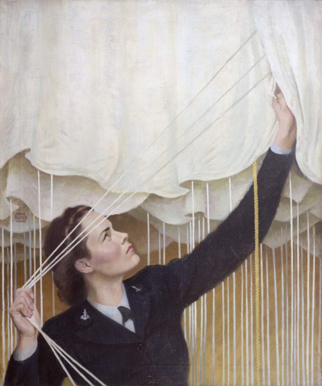 A women is preparing a parachute