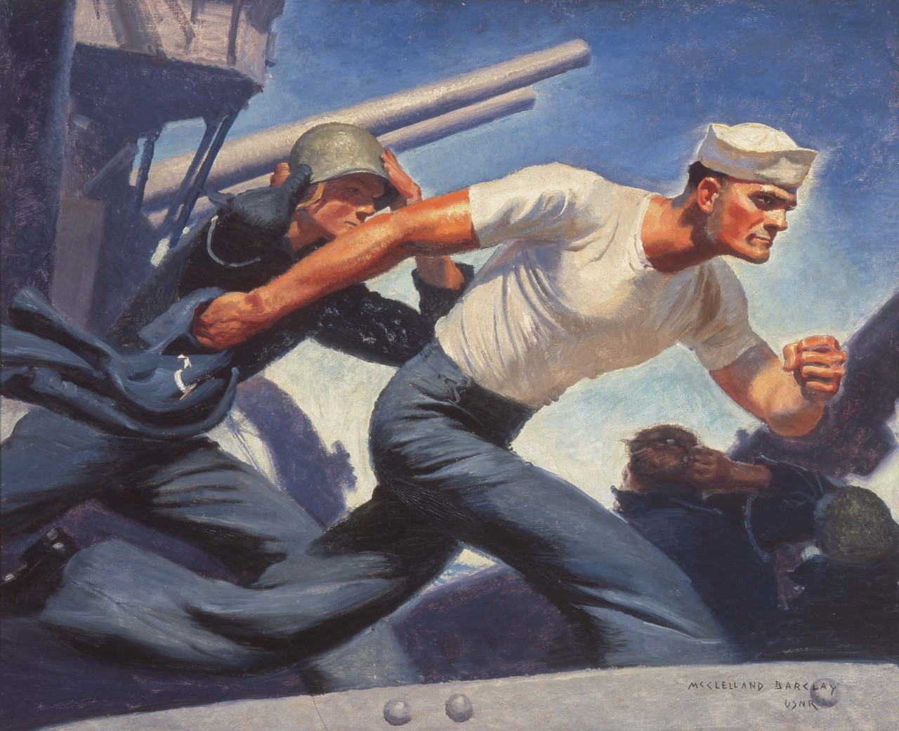 Sailors run to their positions