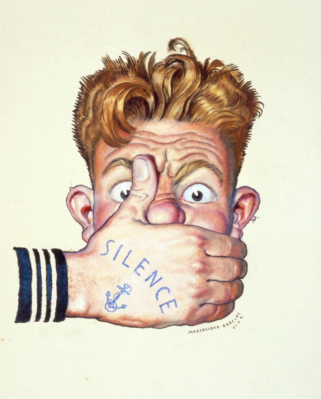 A sailor covers his mouth with his hand