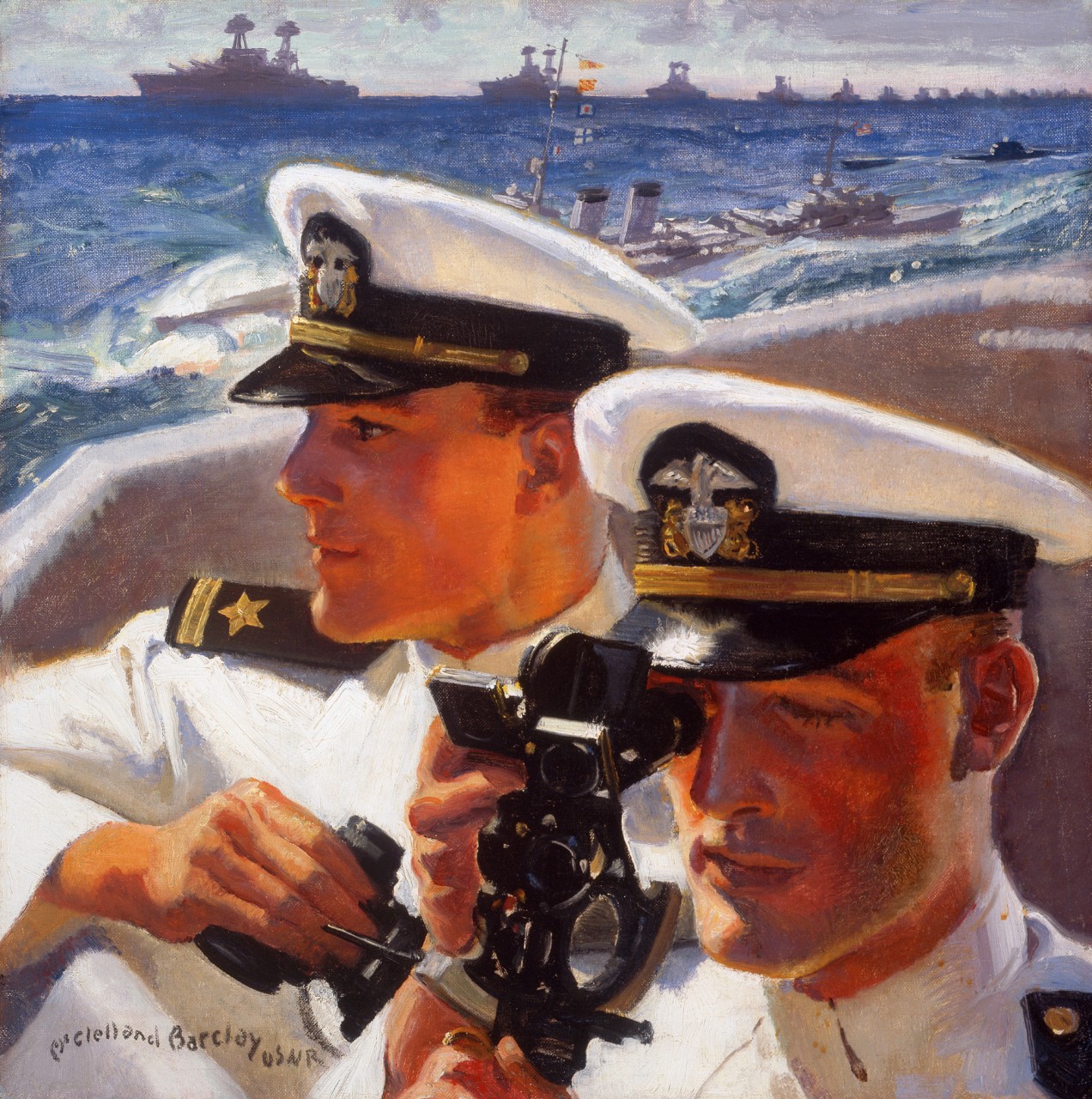 Two naval officers using a sextant