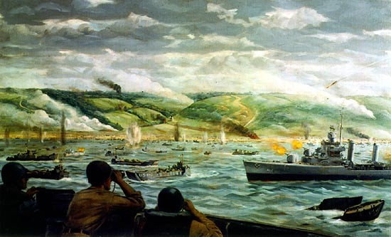 View of invasion of beach, D-Day