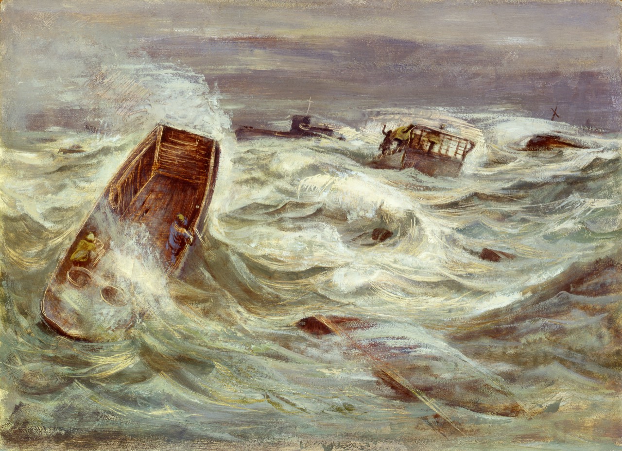 Landing craft in a storm 