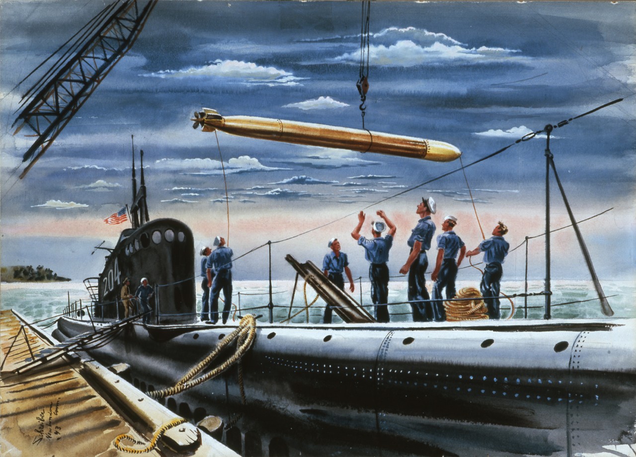 Loading a torpedo into a submarine