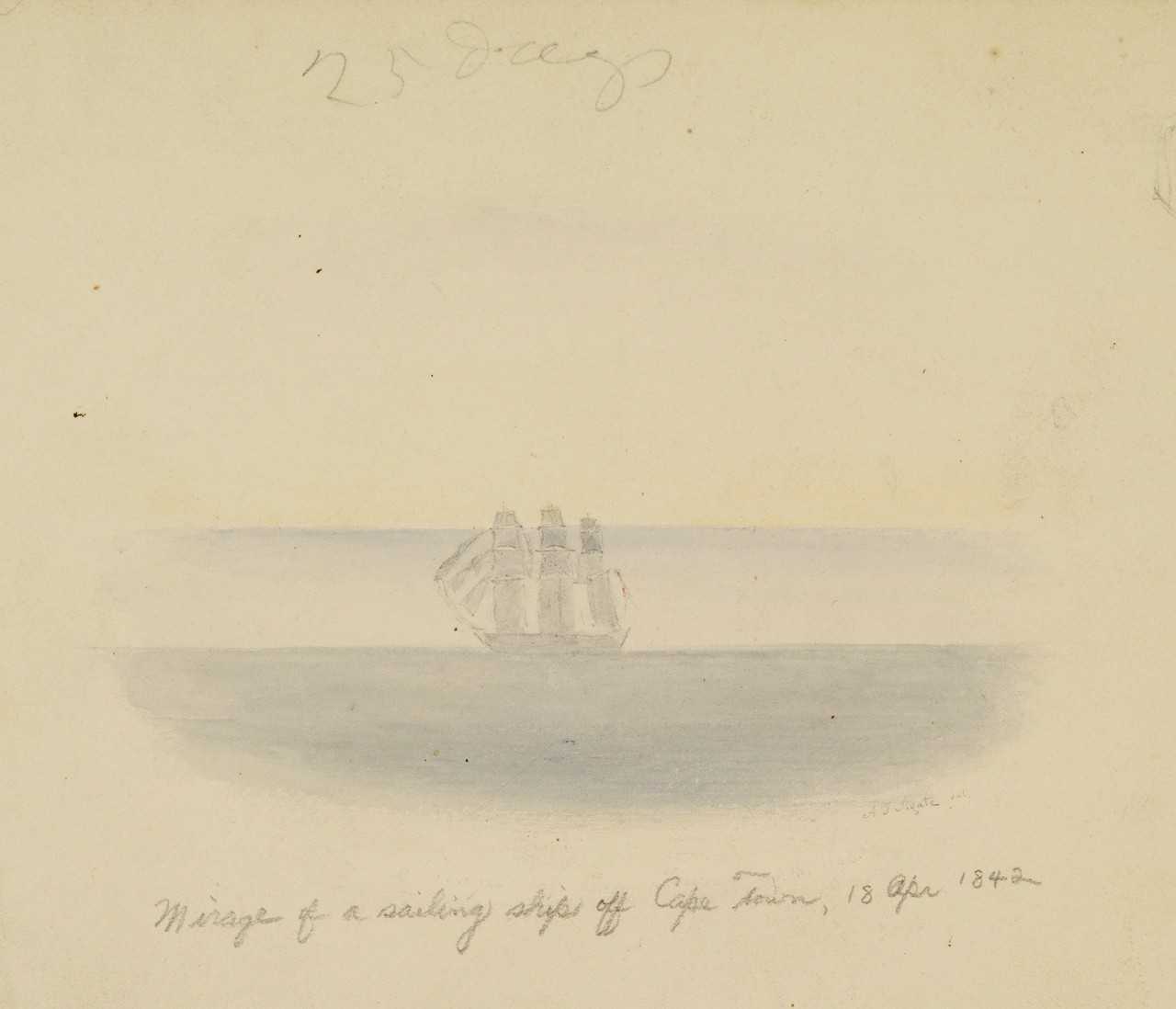 A three masted ship on the horizon